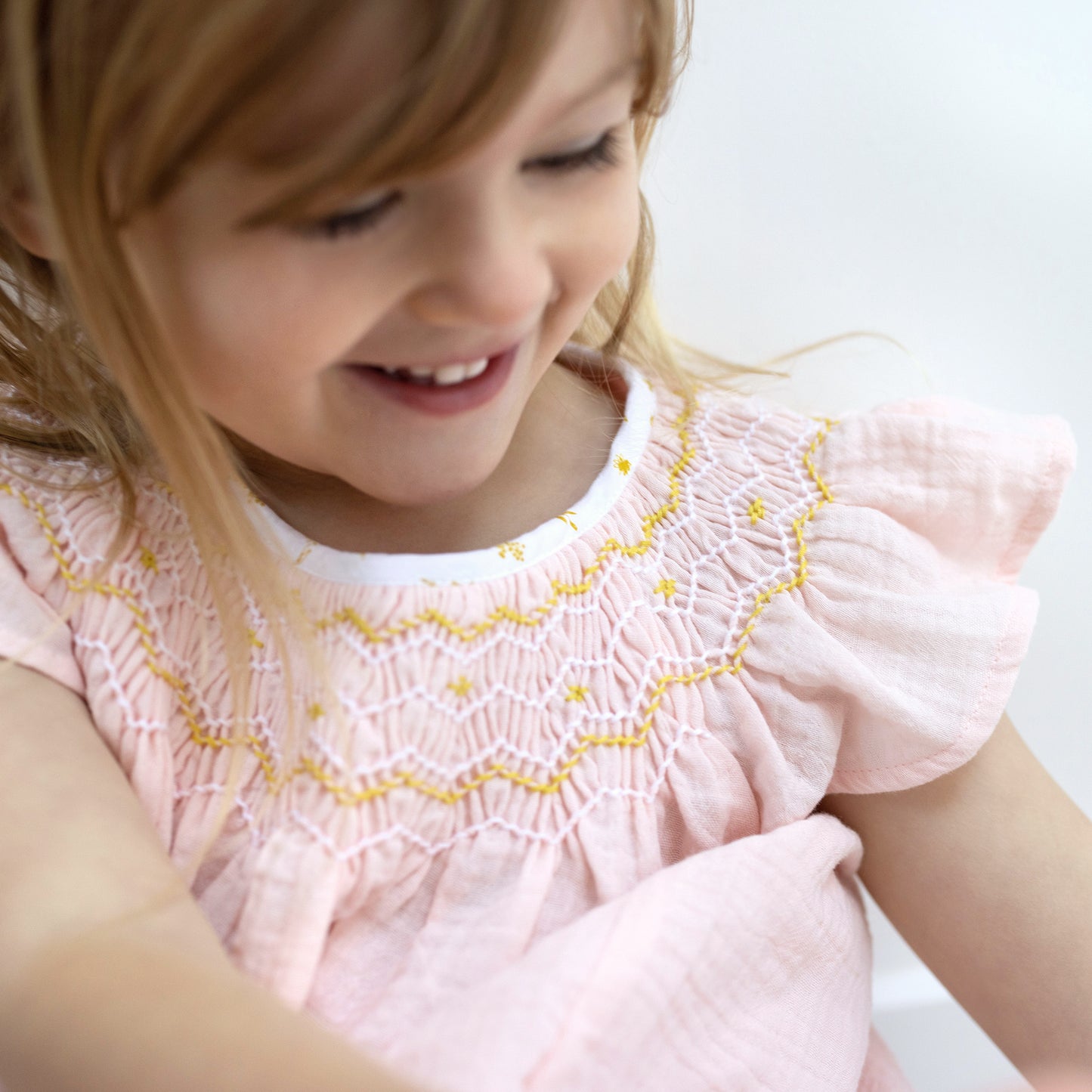 Albetta- Pink Gauze Smocked Dress