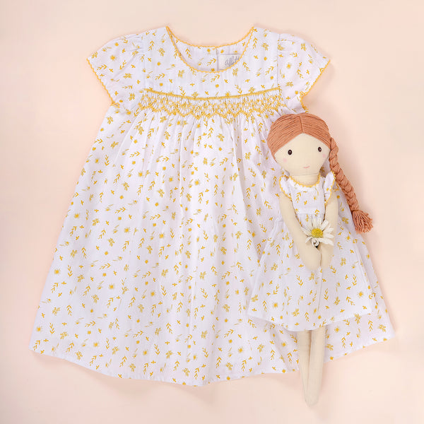 Albetta- Wild Bees & Floral Print Hand Smocked Dress