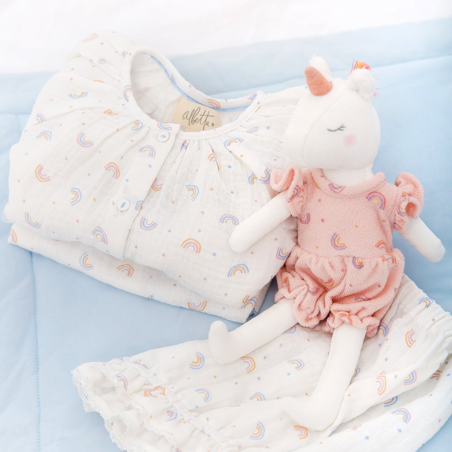 Albetta - Mini Rainbow Print Muslin Loungewear