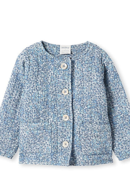 Milky - Quilted Baby Jacket - Blue Floral - 3-6 months