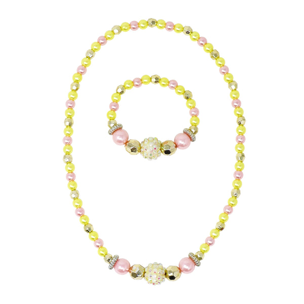 Pink Poppy- Lemon Delight Stretch Beaded Necklace & Bracelet Set