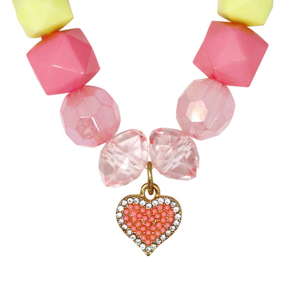 Pink Poppy- My Lovely Pink Heart Charm Stretch Beaded Necklace