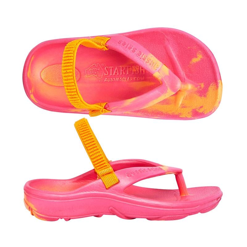 Aussie Soles -Starfish Junior Arch Support Thongs Pink-Orange