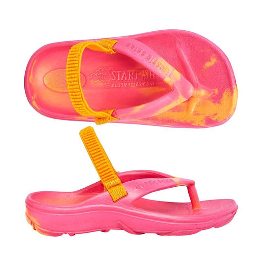 Aussie Soles -Starfish Junior Arch Support Thongs Pink-Orange