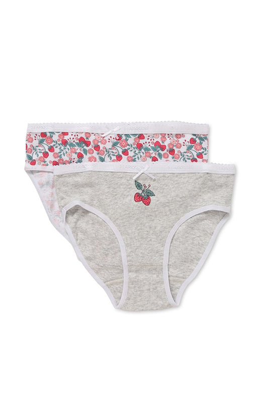 Marquise - Girls 2pk Grey/ Print Underwear Strawberry